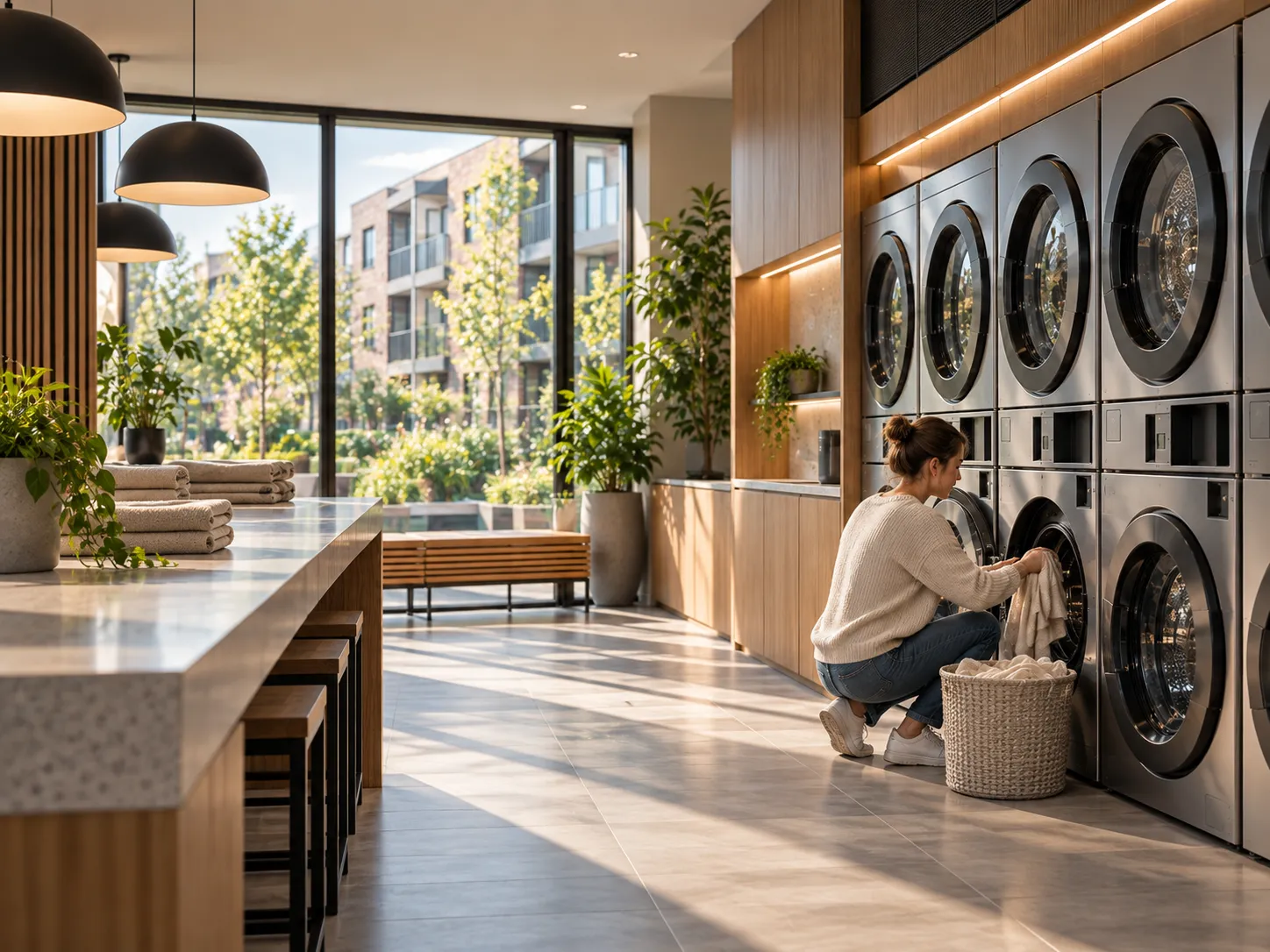 Modern communal laundry room in a residential building